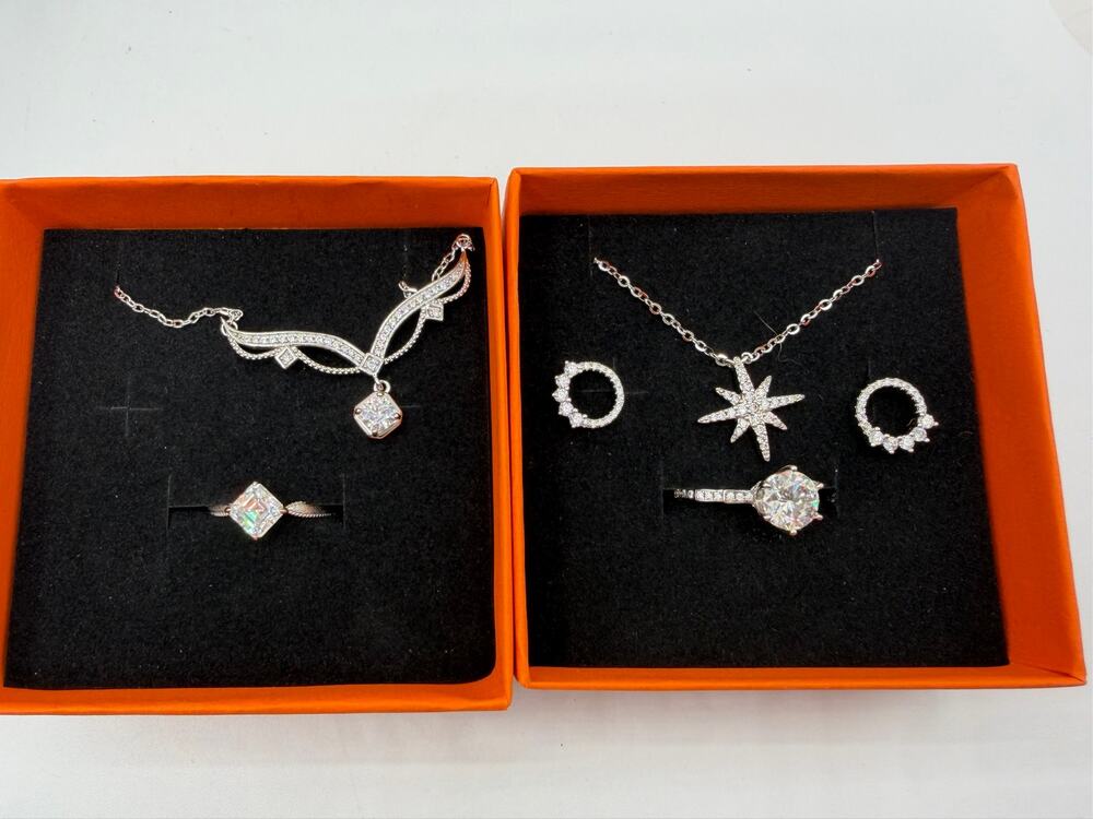 Untested PT950 & Au750 Moissanite Jewelry Lot | 2 Rings Sz 7, 2 Necklaces